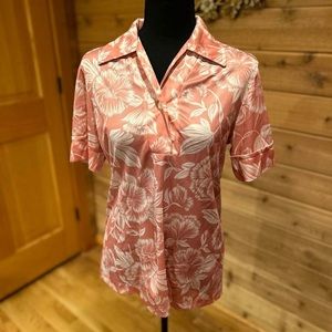 Fabulous floral Alan Green polyester top in pink and white.